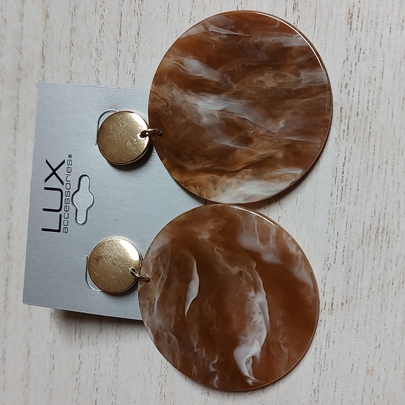 😻 3 For $15 Big Brown Swirly Marbled Lucite Round Stud Style Dangles - Picture 1 of 3